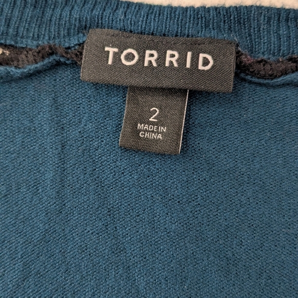 Torrid Dark Teal Black Lace Inset Sweater V-Neck Pullover Long Sleeve Fitted 2X - Picture 8 of 11